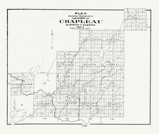 Chapleau District, Algoma, 1907, map on heavy cotton canvas, 50 x 70cm, 20 x 25" approx.
