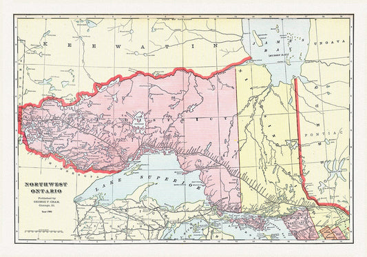 Northwest Ontario, Cram et Murray auths.,1901, map on heavy cotton canvas, 50 x 70cm, 20 x 25" approx.
