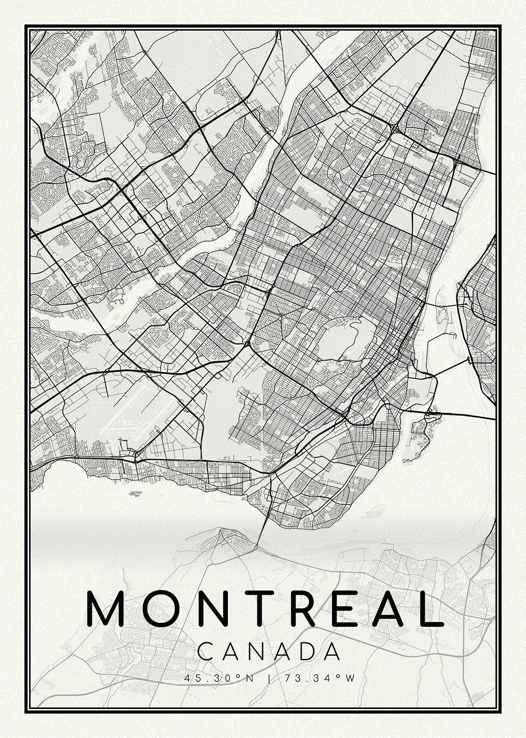 Montreal, Quebec, A Modern Map on heavy cotton canvas, 45 x 65 cm, 18 x 24" approx.