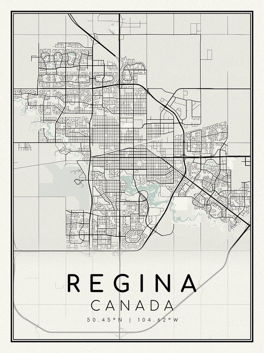 Regina, Saskatchewan, A Modern Map on heavy cotton canvas, 45 x 65 cm, 18 x 24" approx.