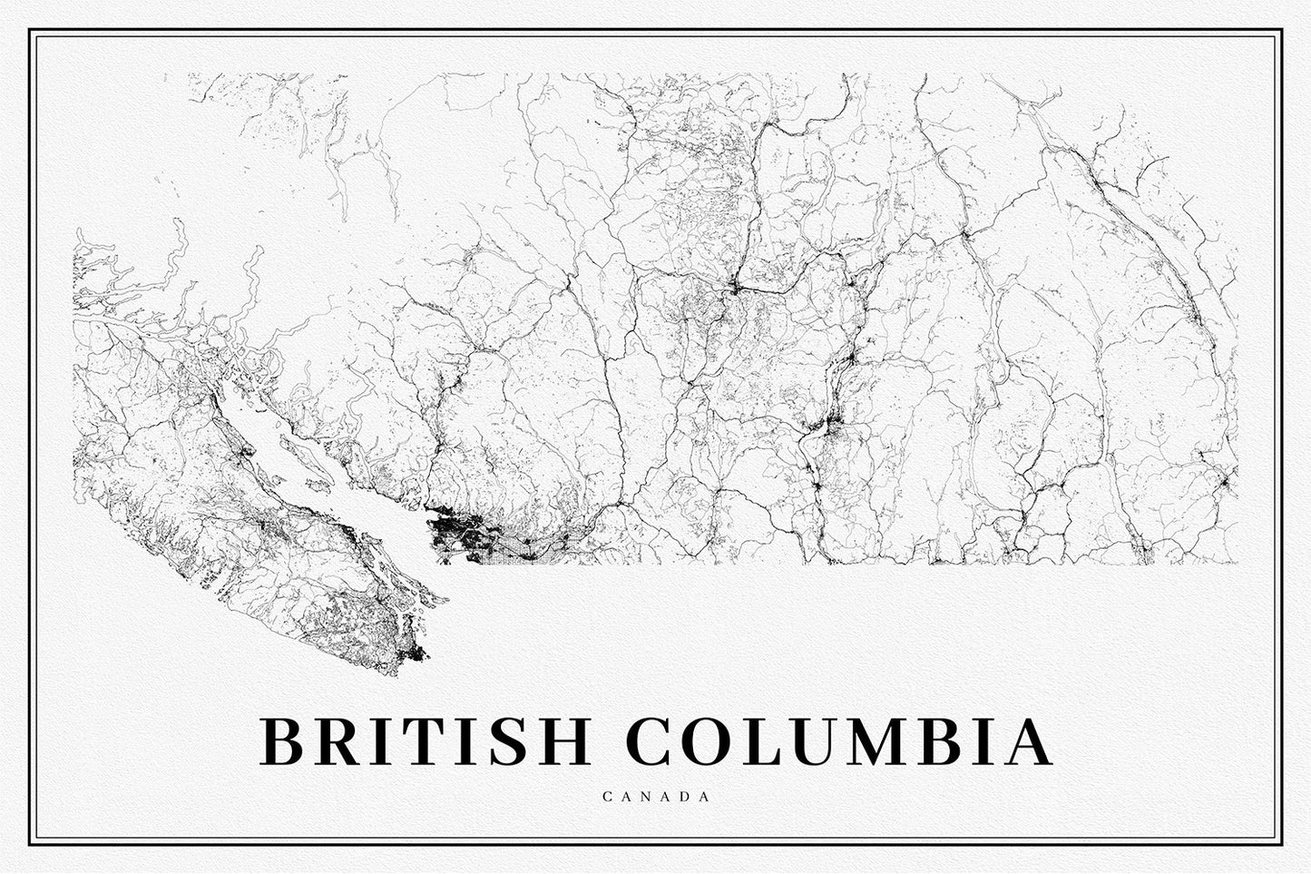 British Columbia, Southern Part, A Modern Map, map on heavy cotton canvas, 45 x 65 cm, 18 x 24" approx.