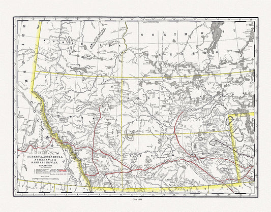 Alberta, Assiniboia, Athabasca & Saskatchewan, North West Territories, 1898  , map on heavy cotton canvas, 45 x 65 cm, 18 x 24" approx.