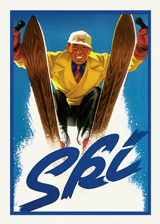 Ski!, a travel poster on heavy cotton canvas, 50 x 70 cm, 20 x 25" approx.
