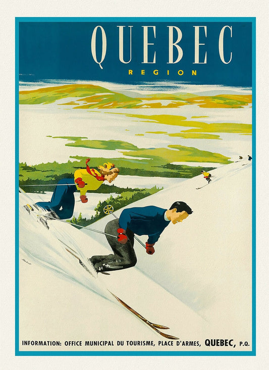 Ski Quebec Region, travel poster on heavy cotton canvas, 50 x 70 cm, 20 x 25" approx.