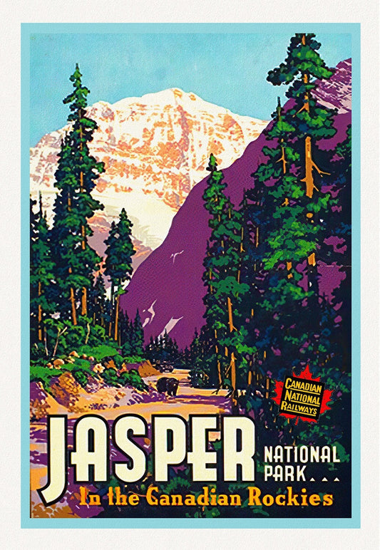 Jasper National Park, in the Canadian Rockies, travel poster on heavy cotton canvas, 50 x 70 cm, 20 x 25" approx.
