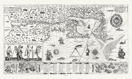 Carte geographiqve de la Nouvelle France, St Tongois cappitaine ordinaire pour le roy , Champlain.auth., 1612,,canvas, 20 x 25" approx.