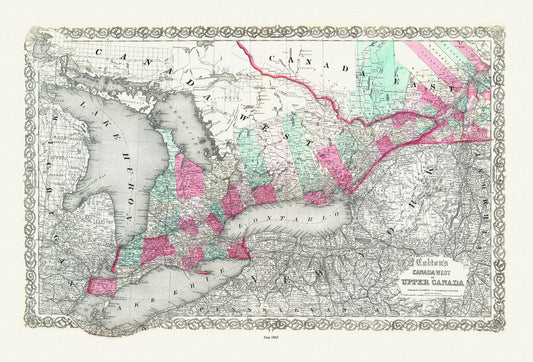 Ontario: Canada West or Upper Canada, Colton auth.,  1865  , map on heavy cotton canvas, 50 x 70 cm, 20 x 25" approx.