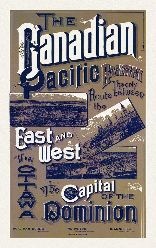 Canadian Pacific Railways, Eastern Division, 1887, travel poster on heavy cotton canvas, 50 x 70 cm, 20 x 25" approx.