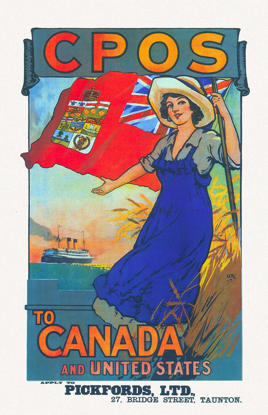 Canadian Pacific Steamships Ocean Services  to Canada and the United States, 1920, travel poster on heavy cotton canvas,, 20 x 25" approx.