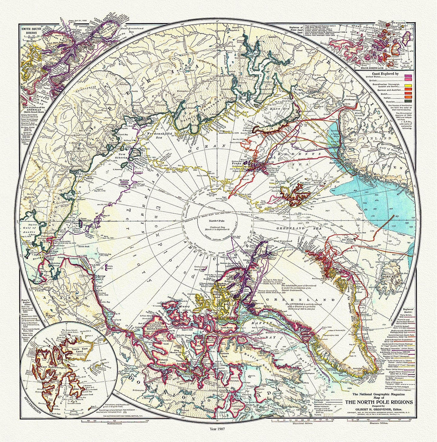 The North Pole Region, National Geographic Society, 1907, map on heavy cotton canvas, 50 x 70 cm, 20 x 25" approx.