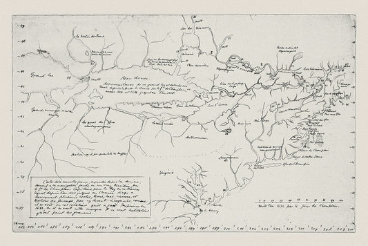 Carte de la Nouvelle France, Champlain (1632) et Thoreau (1850), map on heavy cotton canvas, 50 x 70 cm, 20 x 25" approx.
