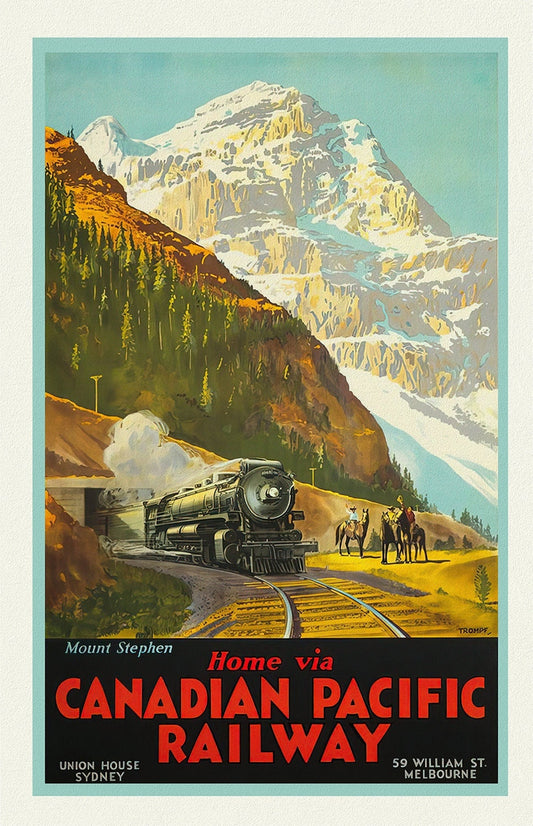 Mount Stephen, Canadian Pacific Railway, travel poster on heavy cotton canvas, 50 x 70 cm, 20 x 25" approx.