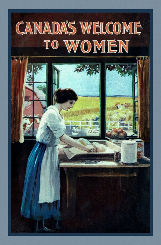 Canada's Welcome to Women, vintage travel poster reprinted on heavy cotton canvas, 50 x 70 cm, 20 x 25" approx.