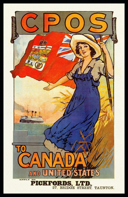 Canadian Pacific Overseas System to Canada, travel poster reprinted on durable cotton canvas, 50 x 70 cm, 20 x 25" approx.