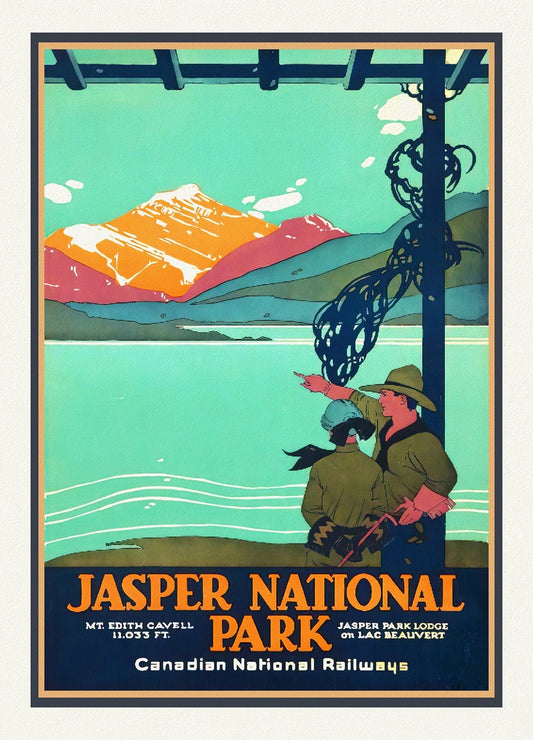 Jasper National Park, CNR Ver. II, vintage travel poster reprinted on heavy cotton canvas, 50 x 70 cm, 20 x 25" approx.