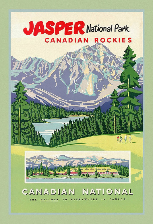 Jasper National Park, CNR Ver. III, vintage travel poster reprinted on heavy cotton canvas, 50 x 70 cm, 20 x 25" approx.