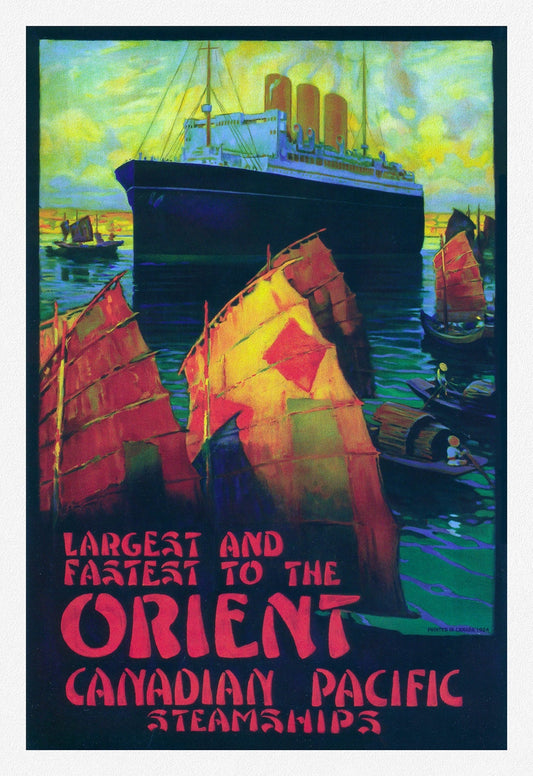 Canadian Pacific, Largest and Fastest to the Orient, 1924, travel poster reprinted on durable cotton canvas, 50 x 70 cm, 20 x 25" approx.
