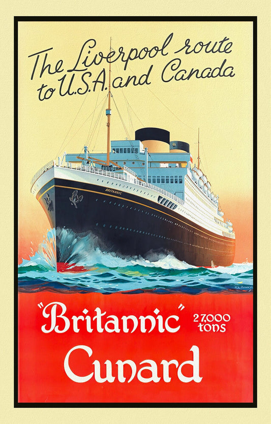 Cunard to Canada and USA, Liverpool Route, 1925, travel poster reprinted on durable cotton canvas, 50 x 70 cm, 20 x 25" approx.
