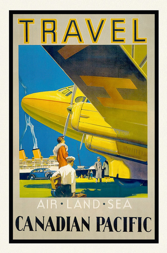 Travel Canadian Pacific, Air, Land, and Sea, travel poster reprinted on durable cotton canvas, 50 x 70 cm, 20 x 25" approx.