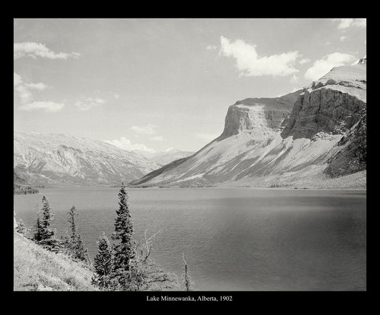 Lake Minnewanka, Alberta, 1902, vintage photograph reprinted on durable cotton canvas, 50 x 70 cm, 20 x 25" approx.