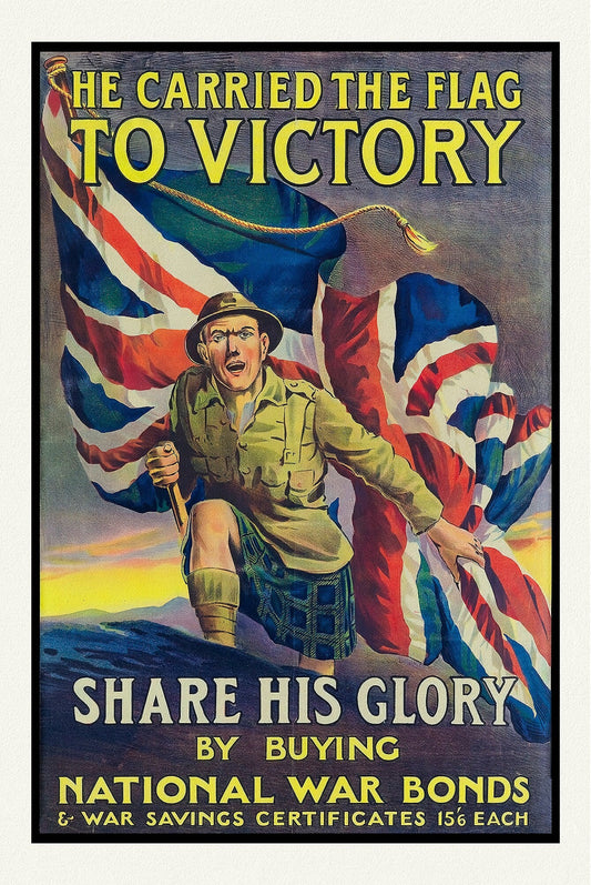 He Carried the Flag To Victory!, vintage war poster reprinted on heavy cotton canvas, 50 x 70 cm, 20 x 25" approx.