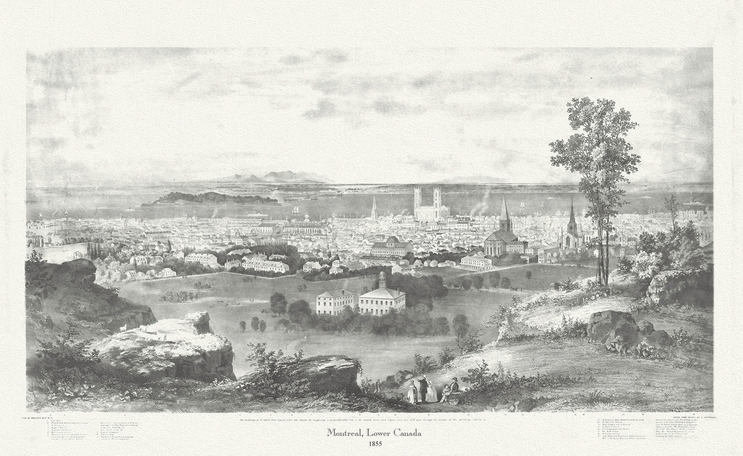 Montreal, Lower Canada, 1855, Whitfield auth., vintage print reprinted on durable cotton canvas, 50 x 70 cm, 20 x 25" approx.