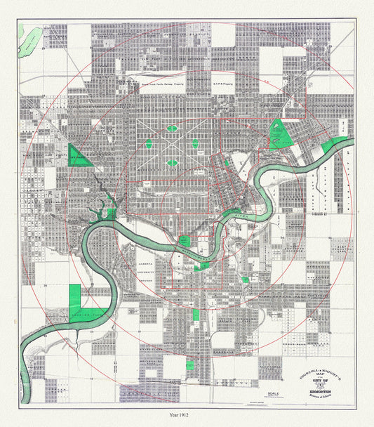 Edmonton, 1912, Driscoll & Knight auth. , map on durable cotton canvas, 50 x 70 cm or 20x25" approx.