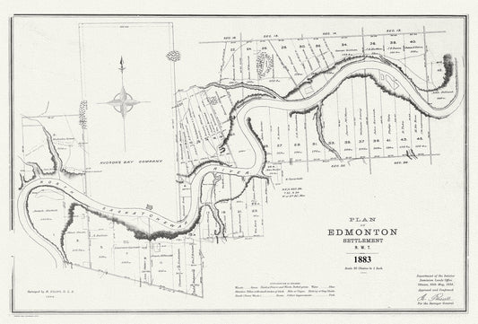 E Plan of Edmonton settlement, N.W.T., 1883, map on durable cotton canvas, 50 x 70 cm or 20x25" approx.