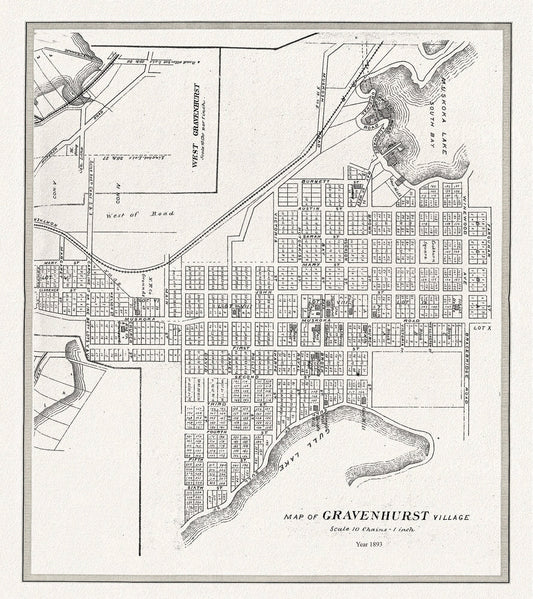 Gravenhurst Village, Muskoka, 1893 , map on durable cotton canvas, 50 x 70 cm or 20x25" approx.