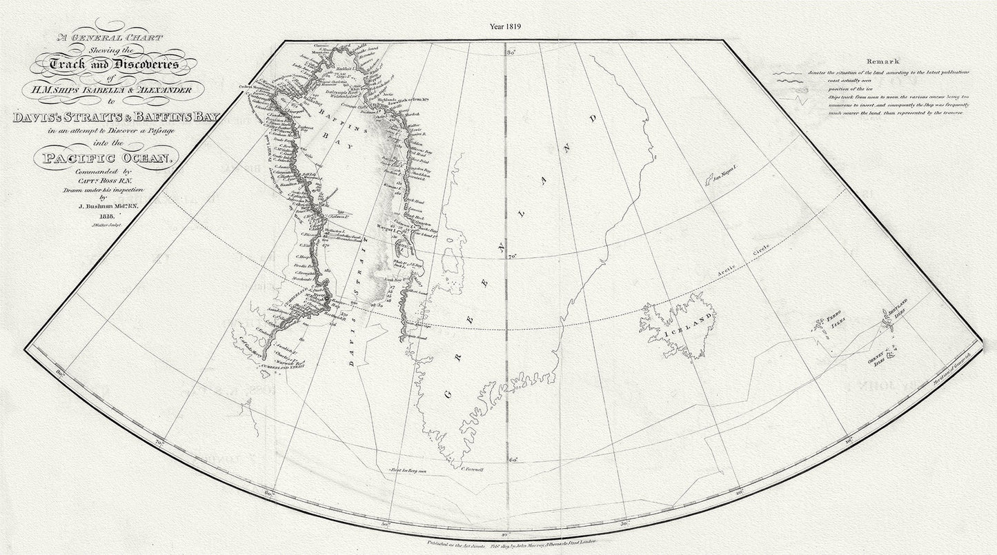 A General Chart Shewing the Track and Discoveries of H.M. Ships Isabella & Alexander to Davis's Straits and Baffin's Bay.Ross.1819