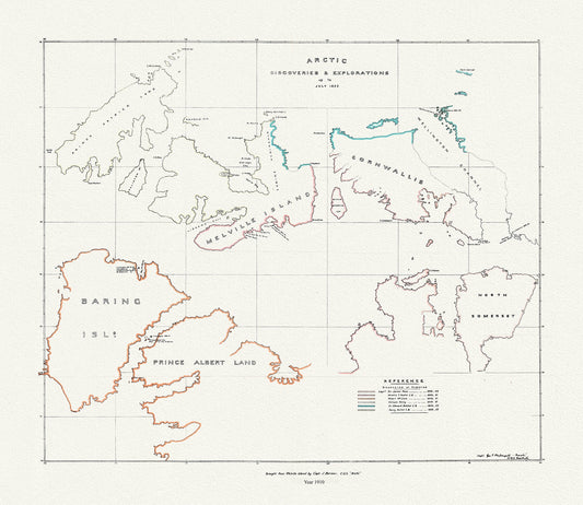 Arctic discoveries and explorations up to July 1853, (1910), map on durable cotton canvas, 50 x 70 cm or 20x25" approx.