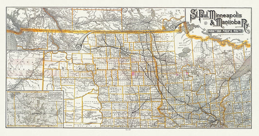 St. Paul, Minneapolis & Manitoba Railway, 1887, map on durable cotton canvas, 50 x 70 cm, 20 x 25" approx.