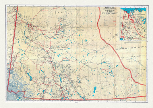 Yukon Territory, South of Latitude 65 degrees ,1936, map on durable cotton canvas, 50 x 70 cm, 20 x 25" approx.