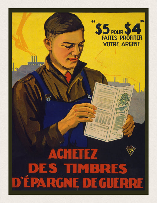 Achetez des timbres d'épargne de guerre, 1915, vintage war poster on durable cotton canvas, 50 x 70 cm, 20 x 25" approx.