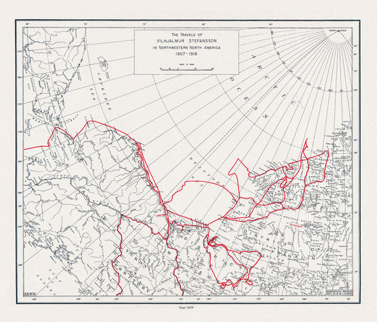 E The travels of Vilhjalmur Stefansson, 1859 , map on durable cotton canvas, 50 x 70 cm, 20 x 25" approx.