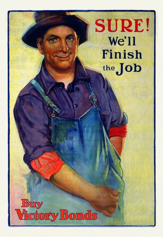 Buy Victory Bonds, Sure We'll Finish the Job, vintage war poster on durable cotton canvas, 50 x 70 cm, 20 x 25" approx.