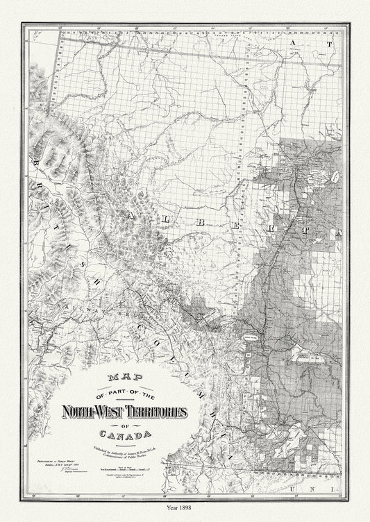 Map of Western Alberta, formerly N.W.T., 1898, map on durable cotton canvas, 50 x 70 cm or 20x25" approx.