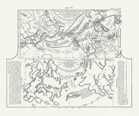 Map of new discoveries in the Arctic,1777, Vaugondy auth. map on durable cotton canvas, 50 x 70 cm, 20 x 25" approx.