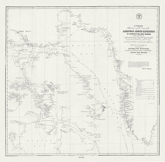 The Franklin Expedition, 1850, map on durable cotton canvas, 50 x 70 cm, 20 x 25" approx.