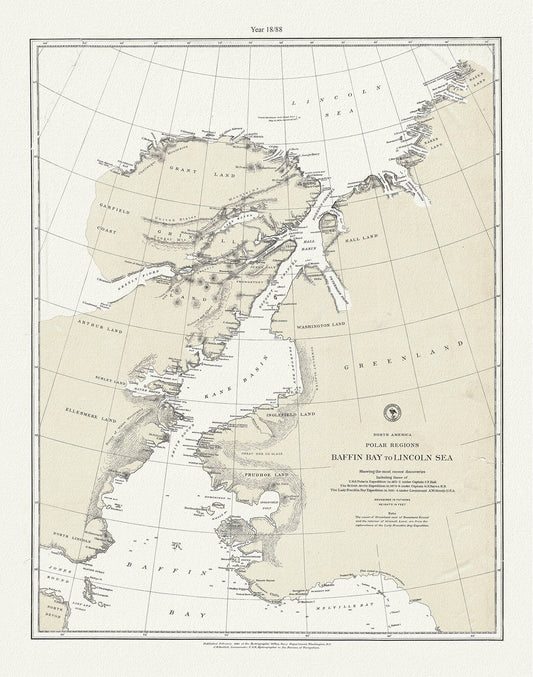 North America polar regions Baffin Bay to  Lincoln Sea, showing the most recent discoveries and British Arctic Expedition in 1875-6.,1885