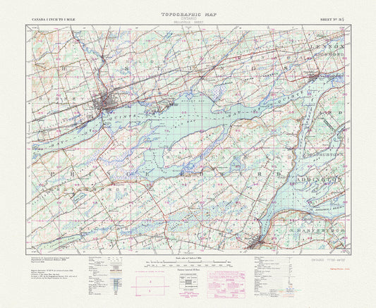 Belleville, Ontario, A Topographic Map, 1938 , map on durable cotton canvas, 50 x 70 cm, 20 x 25" approx.