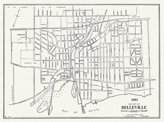 The City of Belleville, Hastings County, Ontario, 1953, map on durable cotton canvas, 50 x 70 cm, 20 x 25" approx.