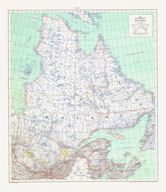 Québec, 1962, map on durable cotton canvas, 50 x 70 cm, 20 x 25" approx.