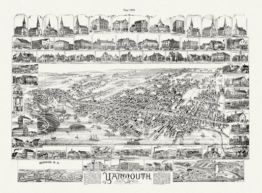 Yarmouth, Nova Scotia, A Bird's Eye View, 1889 , map on durable cotton canvas, 50 x 70 cm, 20 x 25" approx.