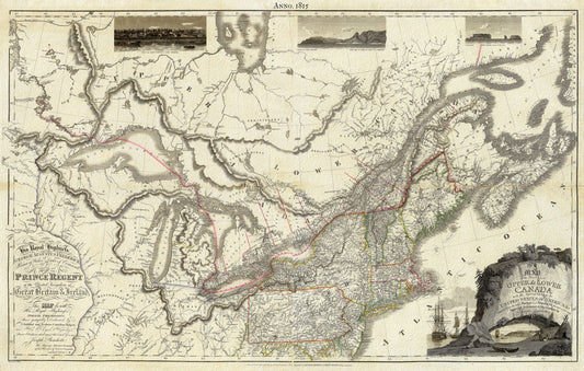 Canada, 1815, Bouchette auth., map on durable cotton canvas, 50 x 70 cm, 20 x 25" approx.