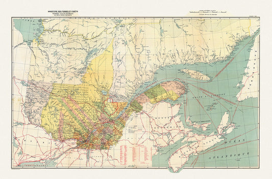 Québec, South Sheet, 1914  , map on durable cotton canvas, 50 x 70 cm, 20 x 25" approx.