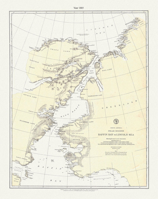 Polar Regions, Baffin Bay to Lincoln Sea, 1885, map on durable cotton canvas, 50 x 70 cm, 20 x 25" approx.