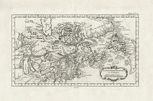E La Nouvelle France où Canada,Bellin,1764 Ver. I,II, map on durable cotton canvas, 50 x 70 cm, 20 x 25" approx.