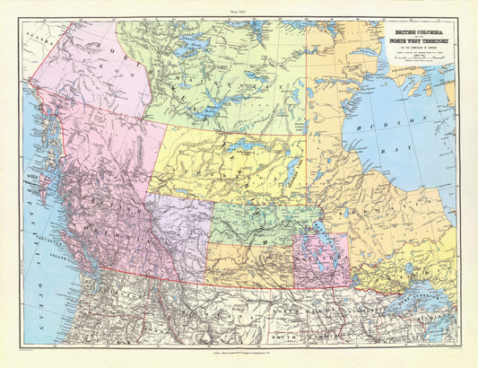 British Columbia, North West Territory, 1901, Stanford auth., map on durable cotton canvas, 50 x 70 cm, 20 x 25" approx.