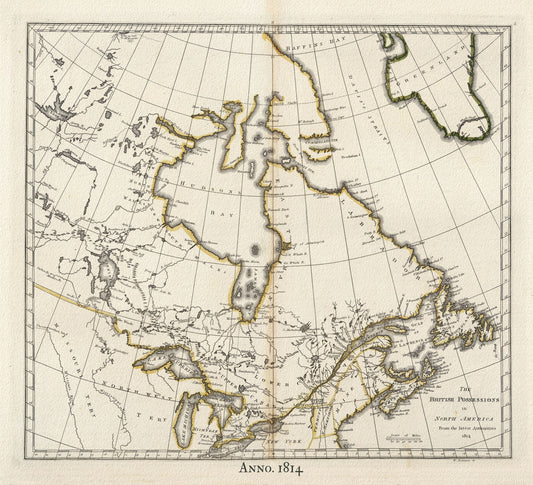 British North America,1814 Carey auth., map on durable cotton canvas, 50 x 70 cm, 20 x 25" approx.